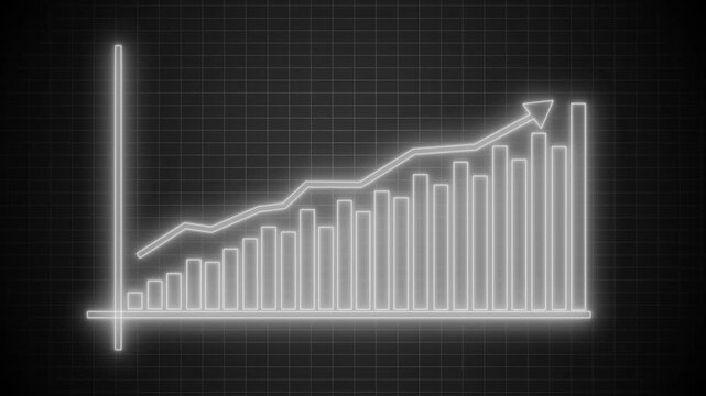 Neon Glowing Business Growth Graph Bar Animation with Rising Financial Performance Data