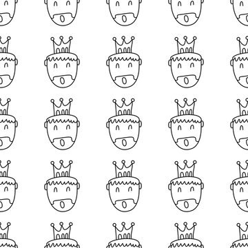 king crown faces seamless pattern hand drawn style