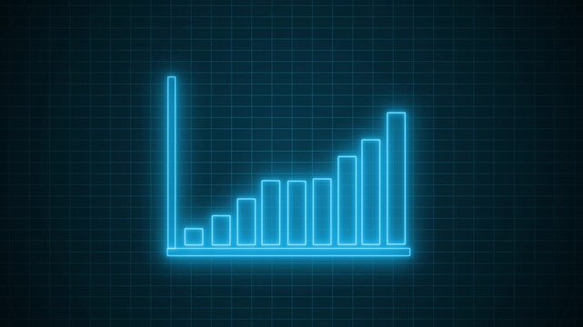 Glowing neon Corporate Growth Bar Chart Animation with Positive Revenue Trend Visualization