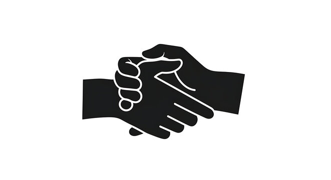 Black handshake icon isolated on white background for business agreement and partnership