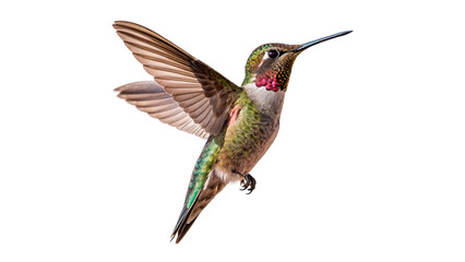 Beautiful small wild hummingbird bird flying with open detailed wings isolated on transparent background © Thomas Blake