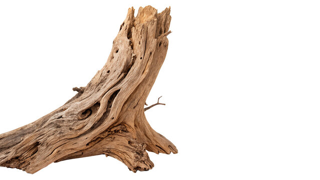 Natural textured dry driftwood log piece forest landscape element isolated on transparent background