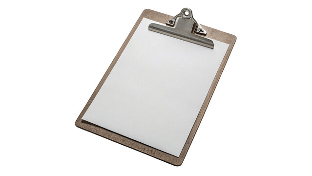 Blank classic wooden clipboard with metal clip office stationery template isolated on transparent background