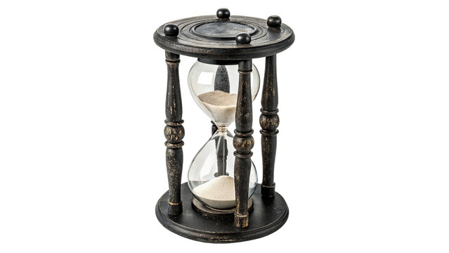 Classic vintage dark wooden hour glass sand timer isolated on transparent background