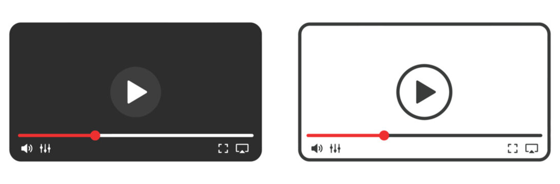 A professional vector icon set featuring two distinct video player interface designs for modern web and mobile application development projects