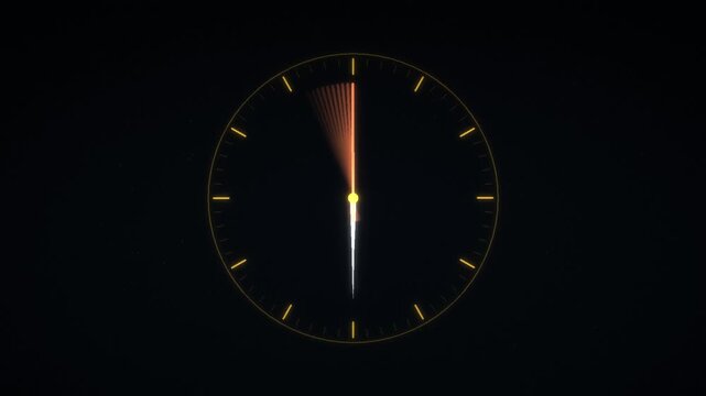 Minimalist analog clock with spinning hands, fast motion time lapse on black background, conceptual time management and deadline video