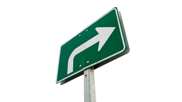 Green rectangular traffic road sign template showing right turn isolated on transparent background