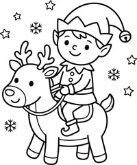 Fototapeta premium Elf riding a reindeer with antlers in a winter wonderland Vector