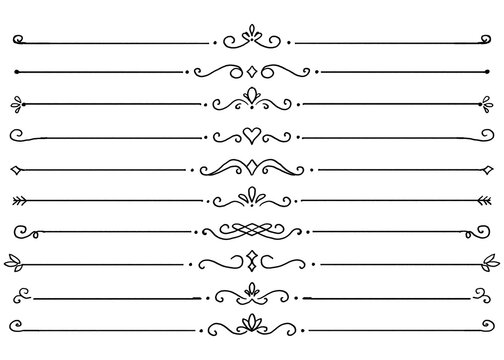 hand drawn decorative dividers set and text separators isolated on transparent background
