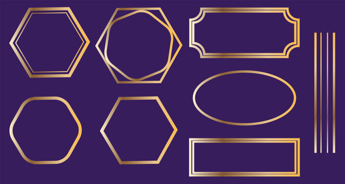 Golden geometric frames collection with gradient hexagon oval rectangle luxury borders