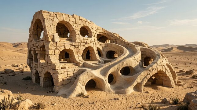 Ruins of the ancient roman amphitheater in el jem tunisia on a sunny day