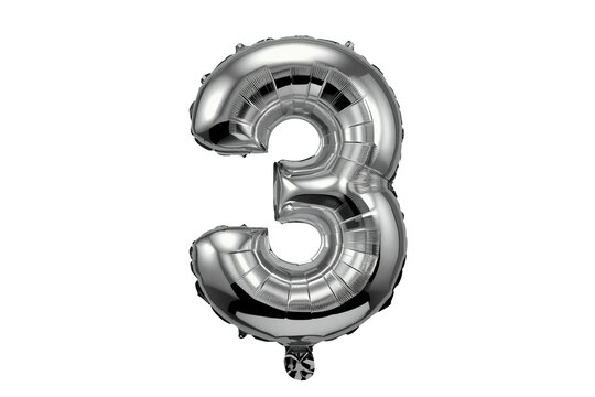 Silver Number Three Foil Balloon