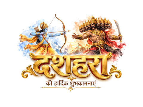 Happy Dussehra Decorative Banner Design with Mythological Elements Vijayadashami