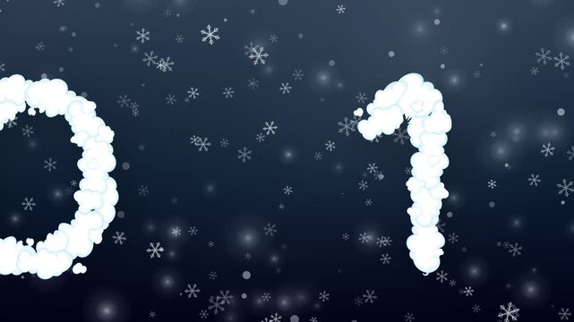 Animated Cloud Numbers Floating Through Falling Snow Background