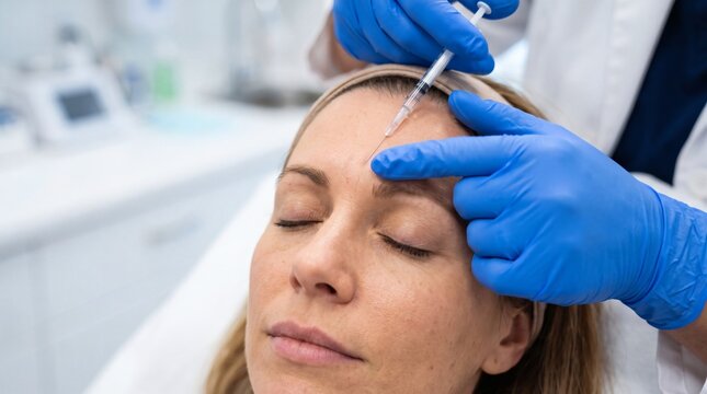 Cosmetic procedure of botulinum toxin injection for facial rejuvenation.