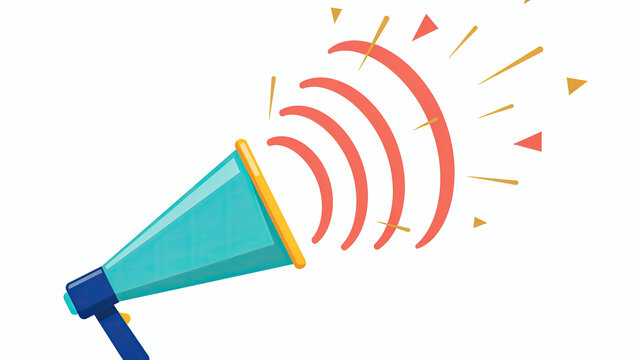 Flat vector illustration of a megaphone broadcasting sound waves perfect for marketing and promotional campaign concepts
