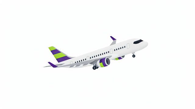 Flat vector illustration of a passenger airplane taking off viewed from the side angle view