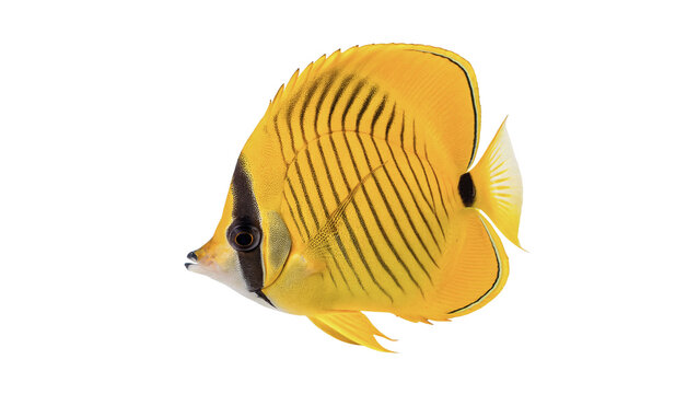 Vibrant yellow and black striped butterflyfish tropical marine animal isolated on transparent background