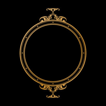 Luxury Golden Vintage Ornate Circular Frame Isolated Design on Black Background. Design print for Greeting, Invitation, Book Cover, and Wall Mirror. 5