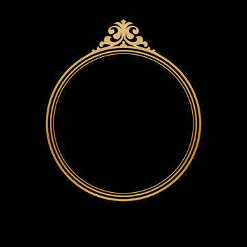 Luxury Golden Vintage Ornate Circular Frame Isolated Design on Black Background. Design print for Greeting, Invitation, Book Cover, and Wall Mirror. 1