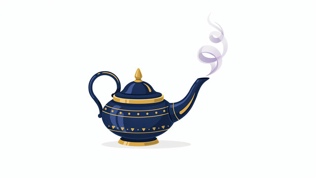 Flat vector illustration of a steaming teapot with ornate decorative patterns isolated for graphic design projects