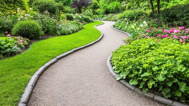 disappearing. A garden path forking into a narrow trail disappearing into shrubs. travel magazines, destination branding, designed for travel destination branding, used by sports marketers.