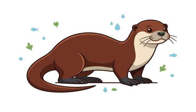 Cute cartoon brown river otter character standing profile vector illustration isolated on clean plain white background template