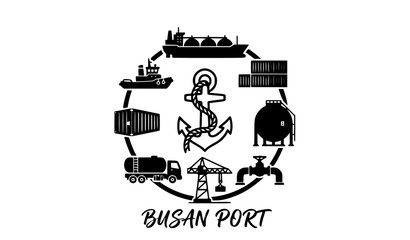 Obraz premium Busan Port natural gas logistics cargo silhouettes circular vector emblem