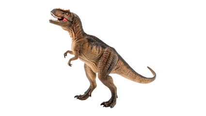 Obraz premium Prehistoric wild tyrannosaurus rex dinosaur toy figurine roaring isolated on transparent background