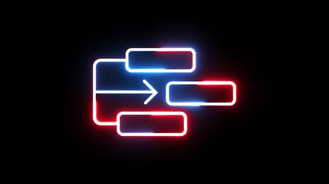Flowchart neon light animation for process or workflow analysis