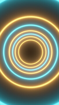 Abstract neon concentric circles in cyan and yellow light, creating a futuristic portal, target pattern, and minimal digital background.