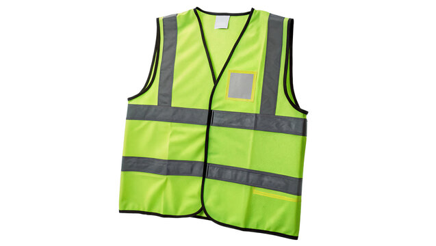 Bright neon yellow reflective safety vest construction uniform isolated on transparent background