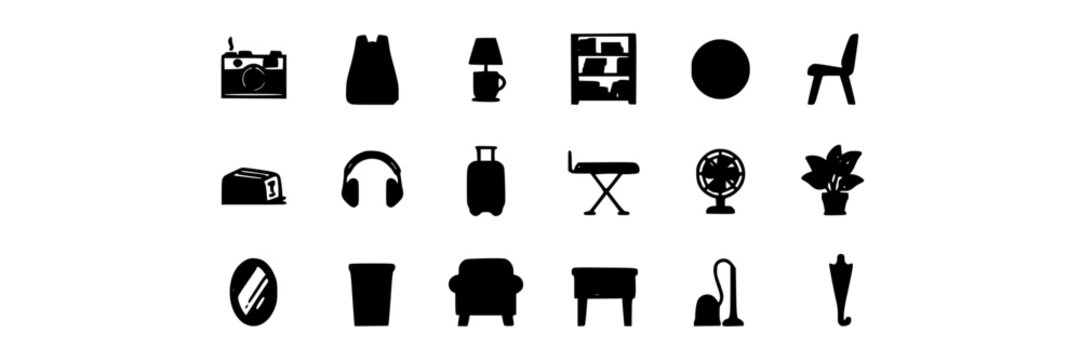 Travel Home Essentials Icons Set, Minimalist Design, Vector Illustration Featuring Packing, Checklist