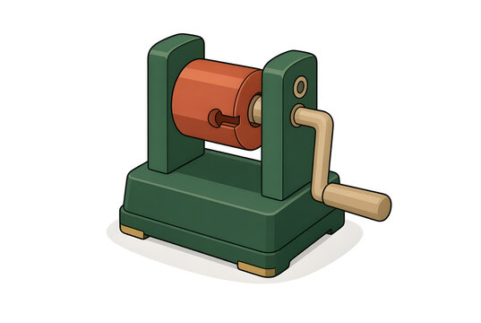 Clockmaker mainspring winder with crank handle, isolated on white