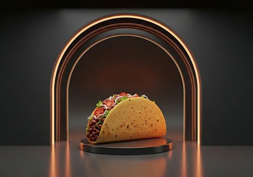 Colorful pixel art burger under neon archway at night