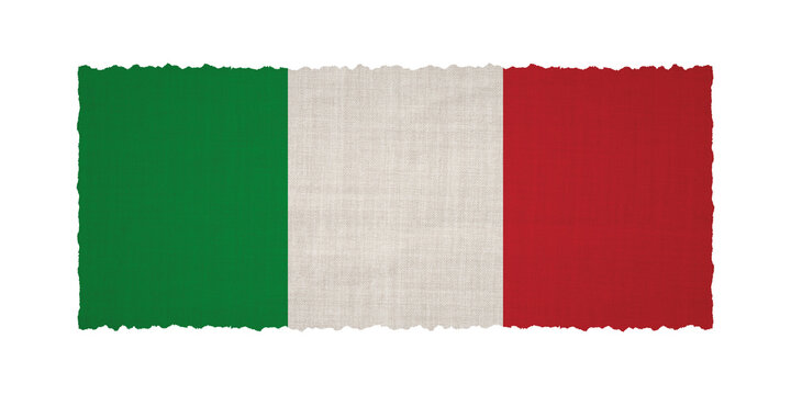 isolated Italy flag woven fabric texture on torn paper background banner