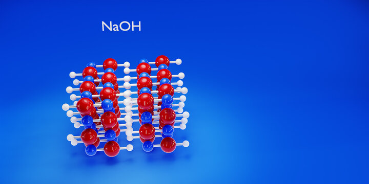 Sodium hydroxide crystal structure. 3d render illustration.
