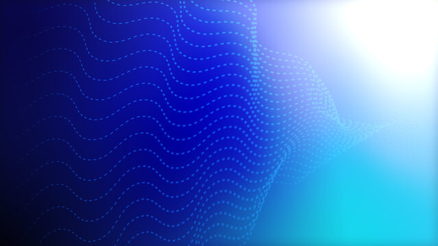 Abstract creative wave dash line on gradient white, blue, turquoise background illustration.