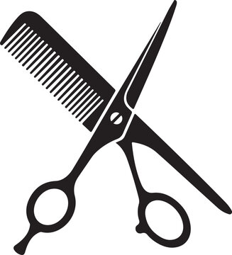 Barber scissors and comb hair salon silhouette vector icon.