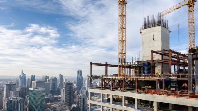 High Rise Construction with Cranes