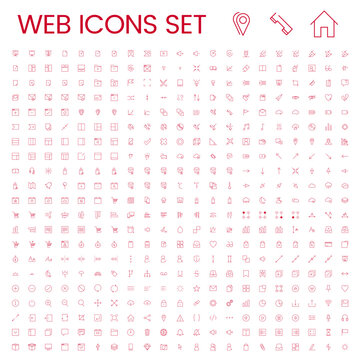 Red thin line web icon collection | Includes computer and mobile friendly vector icons