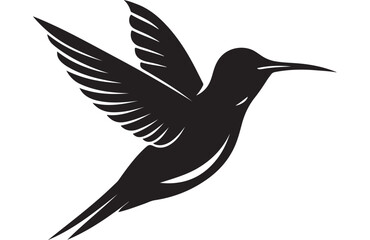 Fototapeta premium Hummingbird silhouette vector illustration featuring elegant wings and sharp beak design isolated on a clean white background for modern branding