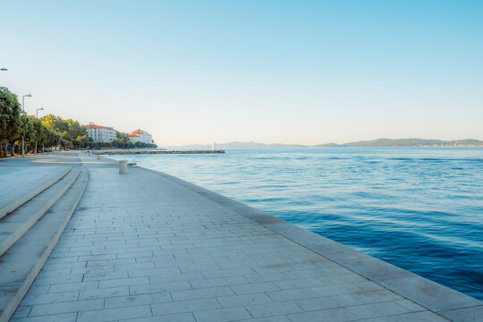Zadar, Croatia. The old streets of Zadar and the coast and pier at sunrise