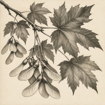 Maple leaf and seed branch illustration