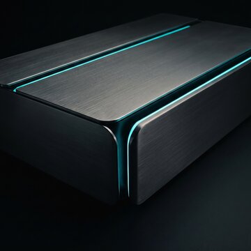 Abstract visualization of cloud data storage, a dark geometric cube emitting glowing blue edge lines