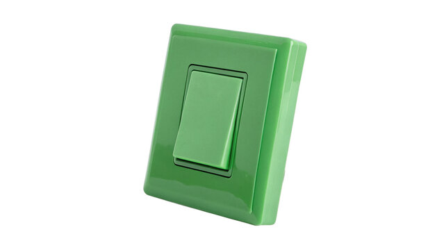 Green rectangular switch button panel device electrical control hardware isolated on transparent background