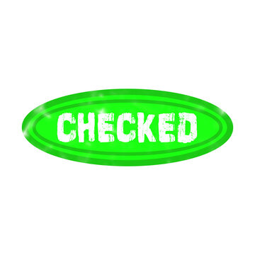Bright green oval button with the word checked written in white letters for user interface and web design