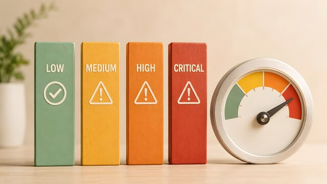 Risk Assessment And Level Gauge Concept With Color Coded Blocks And Speedometer