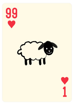 Jesus leaves ninety-nine sheep for one lost one, playing card wall art decor. Christian vector gospel illustration with shepherd leave ninety-nine sheep in an open field for clothing or banner
