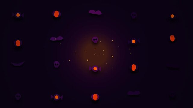Spooky dark halloween pattern background with floating icons
